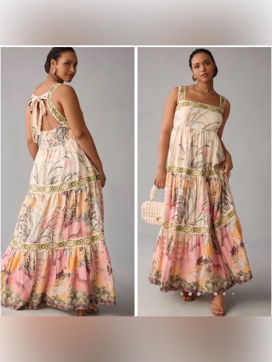 Anthropologie Dresses & Skirts - Anthropologie Square Neck Floral Embroidered Beaded Maxi Dress XL Sundress